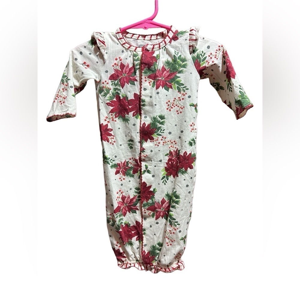 Mud Pie Poinsettia and Striped Gown with head band size 0-3 months Festive